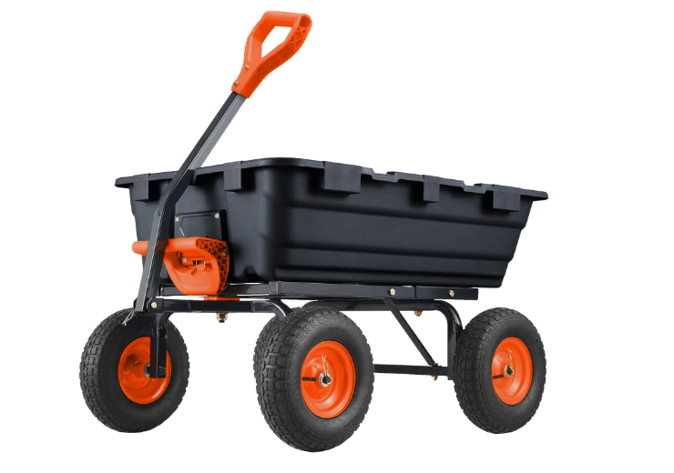 Garvee 800 lbs Poly Garden Dump Cart, Heavy-Duty Wheelbarrow with 10-Inch Tires, 180° Rotating Handle, Steel Frame and Quick Release System Garden Dump Cart for Soil Plants Gardening Tools Wood