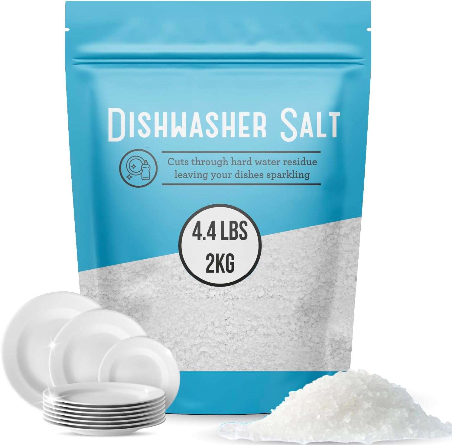 IMPRESA Dishwasher Salt for Hard Water - 4.4 lb (2 kg) Coarse Grain Water Softener Salt - Pure Additive-Free & Spotless Finish - compatible with Bosch, Miele, Whirlpool & Thermador Models