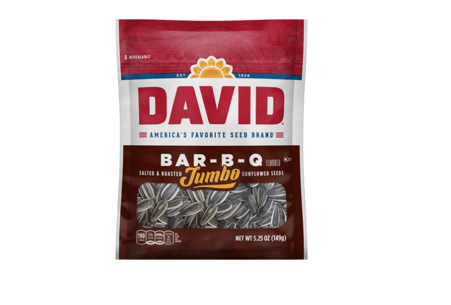 DAVID SEEDS Roasted and Salted Bar-B-Q Jumbo Sunflower Seeds, 5.25 oz, 12 Pack 