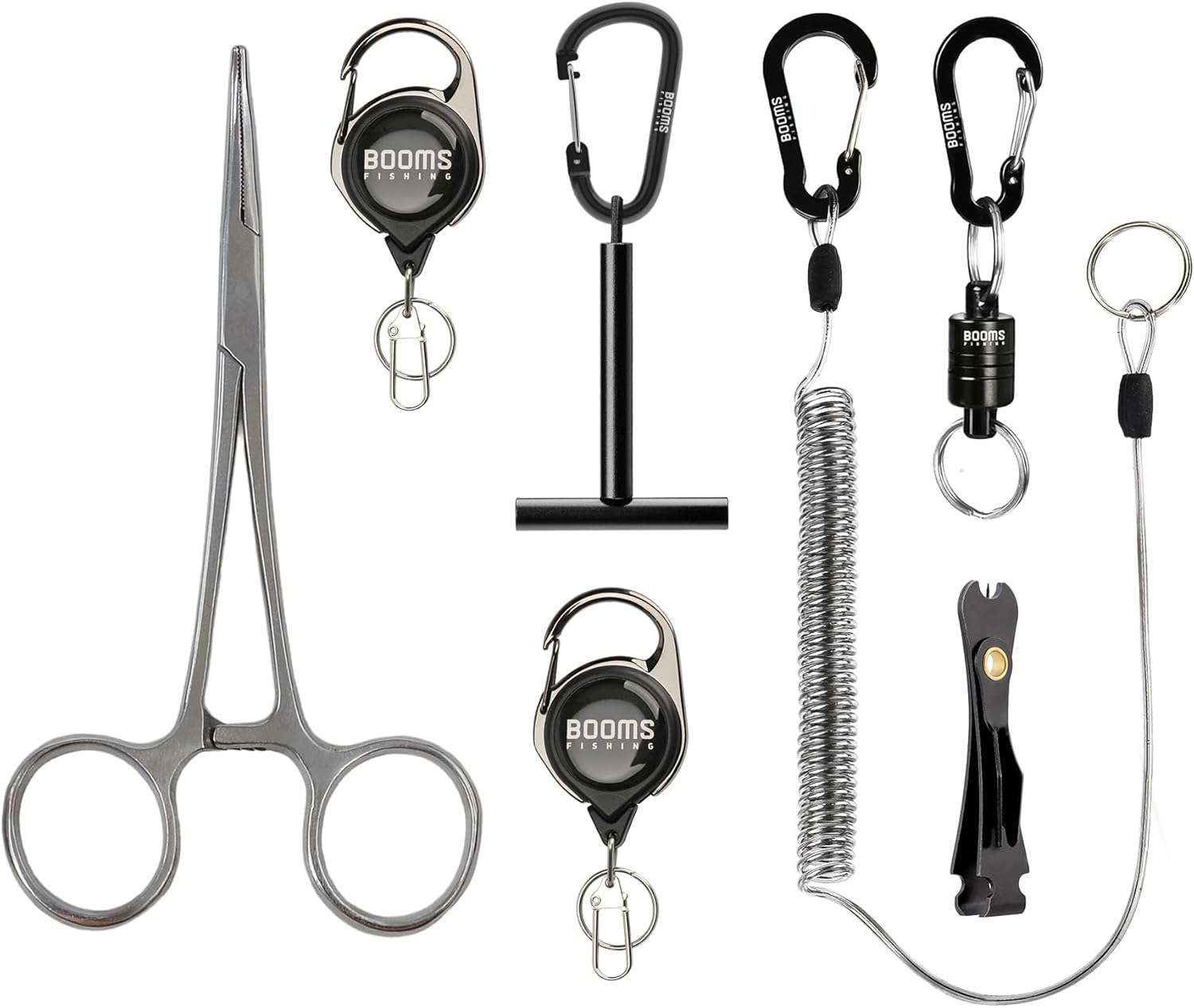 Booms Fishing FF3 7 PCS Fly Fishing Tools Kit, Fishing Knot Tool and Line Clipper Retractor, Magnetic Net Release with Lanyard, Fly Fishing Tippet Spool Holder, Hook Remover Forceps 
