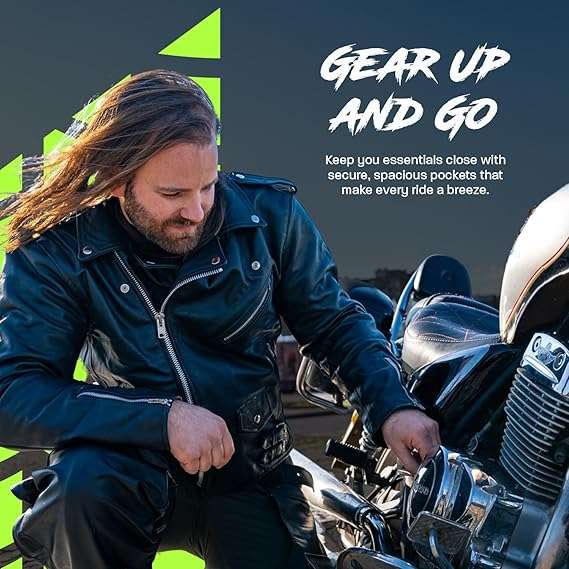 HWK Brando Leather Motorcycle Jacket for Men, Genuine Black Leather Jacket with Removable CE Armor for Motorbike Riding 