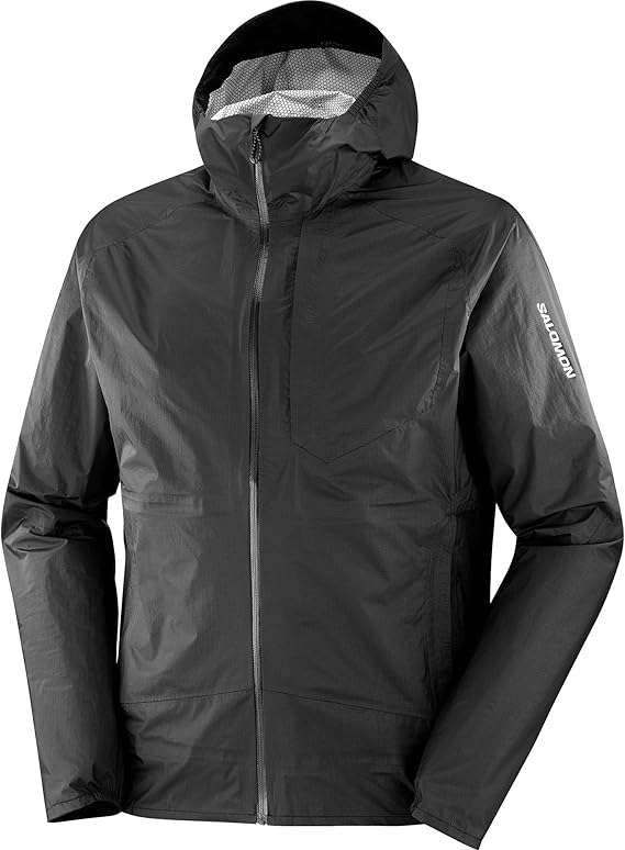 Salomon Men’s Bonatti Waterproof, Reflective Waterproof & Windproof Hooded Zip-Up Jacket - DEEP BLACK - XL 