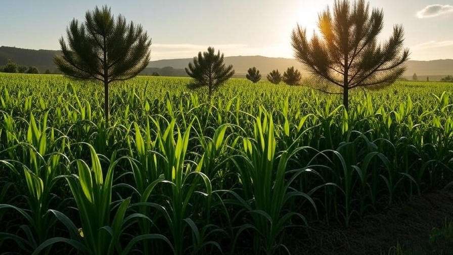 Windbreak trees protecting cornfields for better crop yields