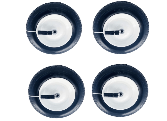 (4 Pack) 14" 3.50-8" Flat Free All Purpose Tires on Wheel Assemblies for Wheelbarrows, Carts & Lawn & Garden Tire Assemblies