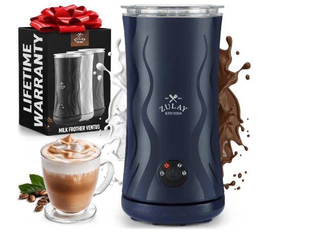 Zulay 4-in-1 Milk Frother and Steamer - Automatic Hot and Cold Foam Maker with Auto Shut Off & Temperature Control for Coffee, Latte, Cappuccino, Hot Chocolate - Navy