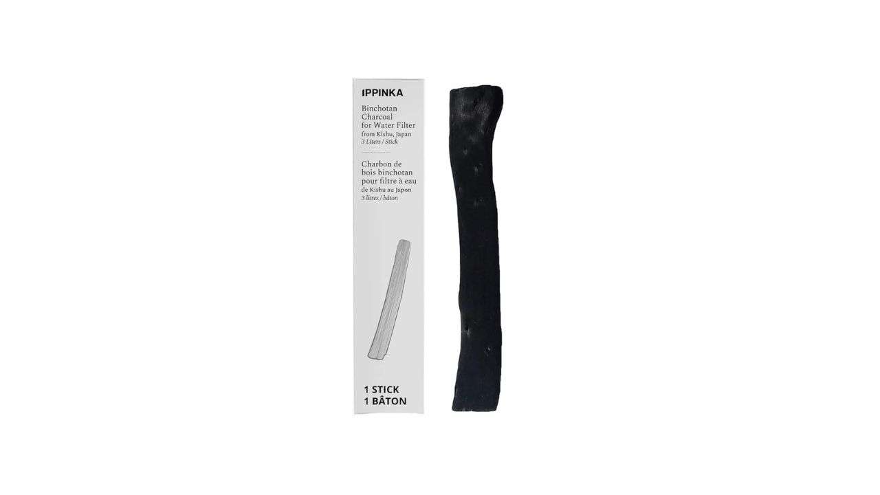  IPPINKA Binchotan Charcoal Water Filter - Kishu, Japan - Purifies 3L, Reduces Odor & Hardness, 1 Stick