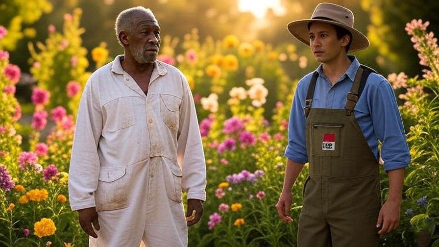 Gardener in ill-fitting clothes vs. one in UPF 50+ gear in a sunny garden.