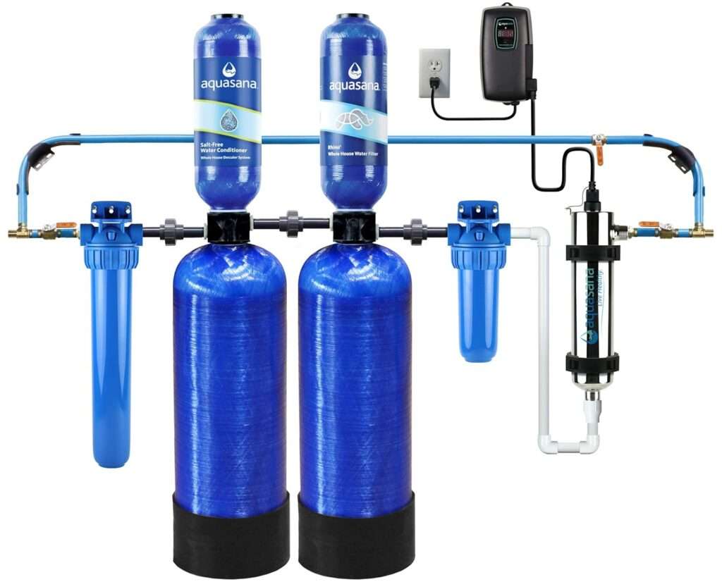 Aquasana Whole House Well Water Filter | 500K Gallons | UV, Carbon & KDF | Salt-Free Softener Alternative | Install Kit | Tackles up to 99.99% Chlorine, Bacteria, Viruses & Scale | EQ-WELL-UV-PRO-AST 