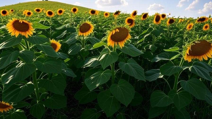 Organic farm with sunflowers and legumes for resilience.