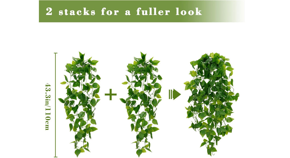 BLEUM CADE Fake Hanging Plants, 2pcs Artificial Hanging Plant, Faux Pothos Vines Hanging Plant Greenery for Wall Home Living Room Indoor Outdoor Decor 