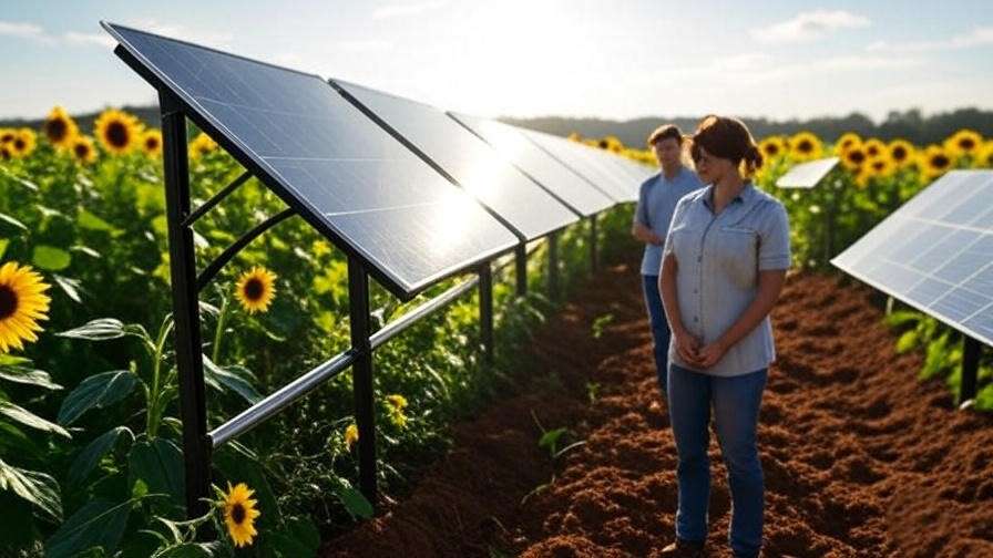 Solar trackers enhancing sunflower growth in a modern farm