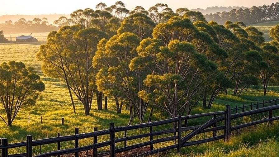 Sustainable farm with eucalyptus trees and native companion plants