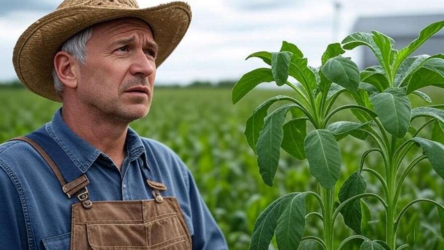 Farmer inspecting wilted lentil plants due to overwatering next to a healthy plant.