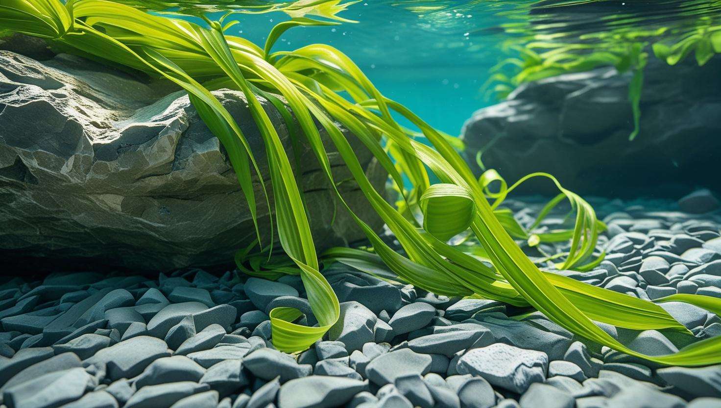 Vallisneria with ribbon-like leaves in a lightly planted aquarium
