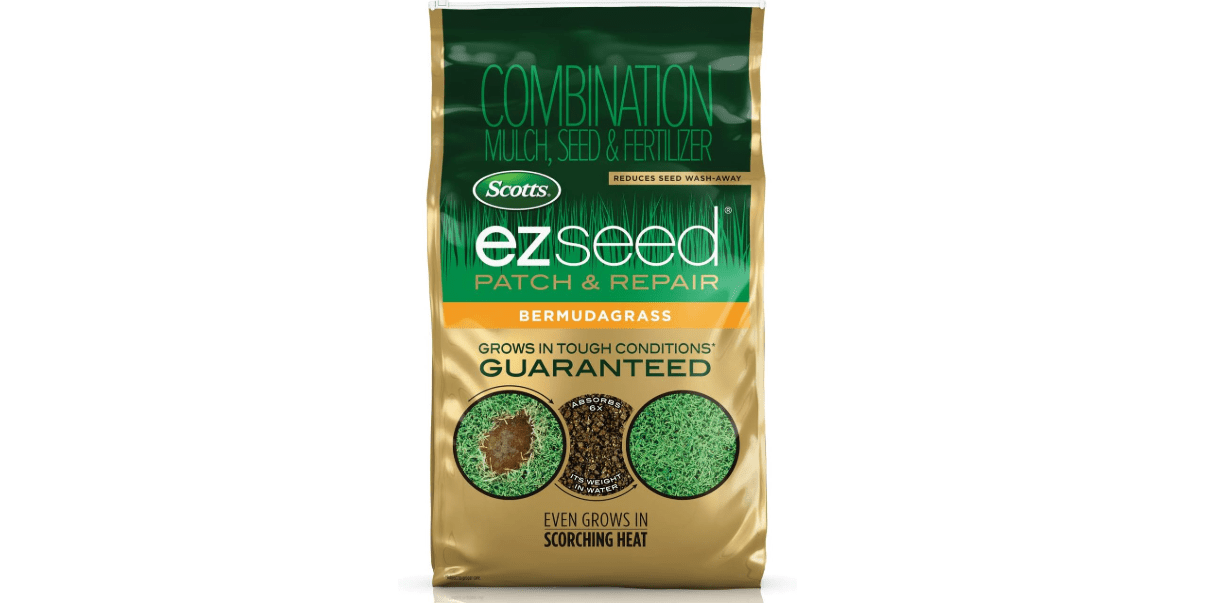 Scotts EZ Seed Patch and Repair Bermudagrass, 10 lb. - Combination Mulch, Seed, and Fertilizer - Tackifier Reduces Seed Wash-Away - Even Grows in Scorching Heat - Covers up to 225 sq. ft.
