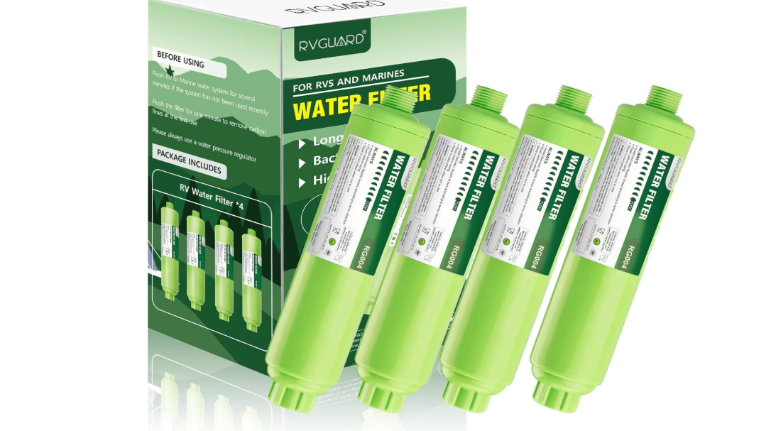 RVGUARD Inline RV Water Filter, Reduces Odors, Bad Taste, Rust, Chlorine, Ideal for RV and Marine use, 4 Pack 