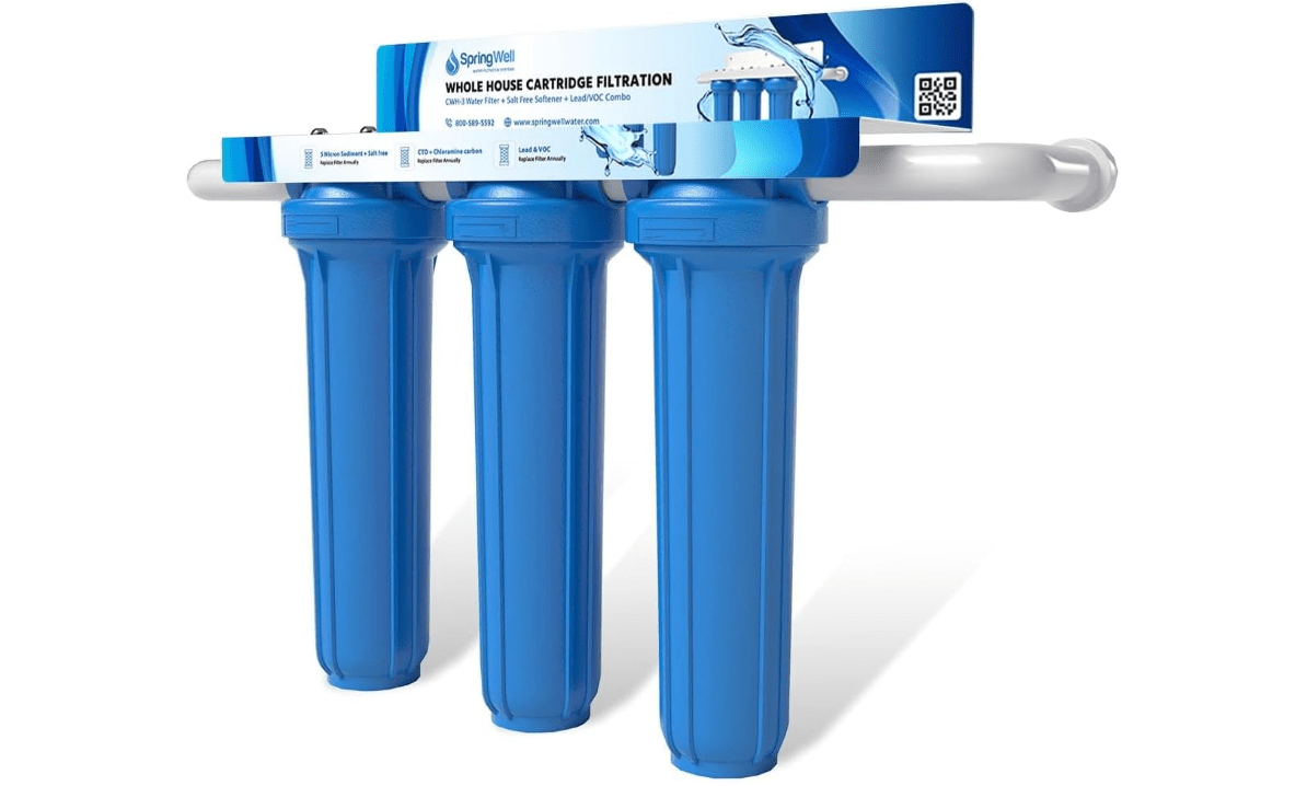 SpringWell Whole House Water Filter Cartridge System - Carbon + Sediment Filter + Salt Free Softener + VOCs/Lead
