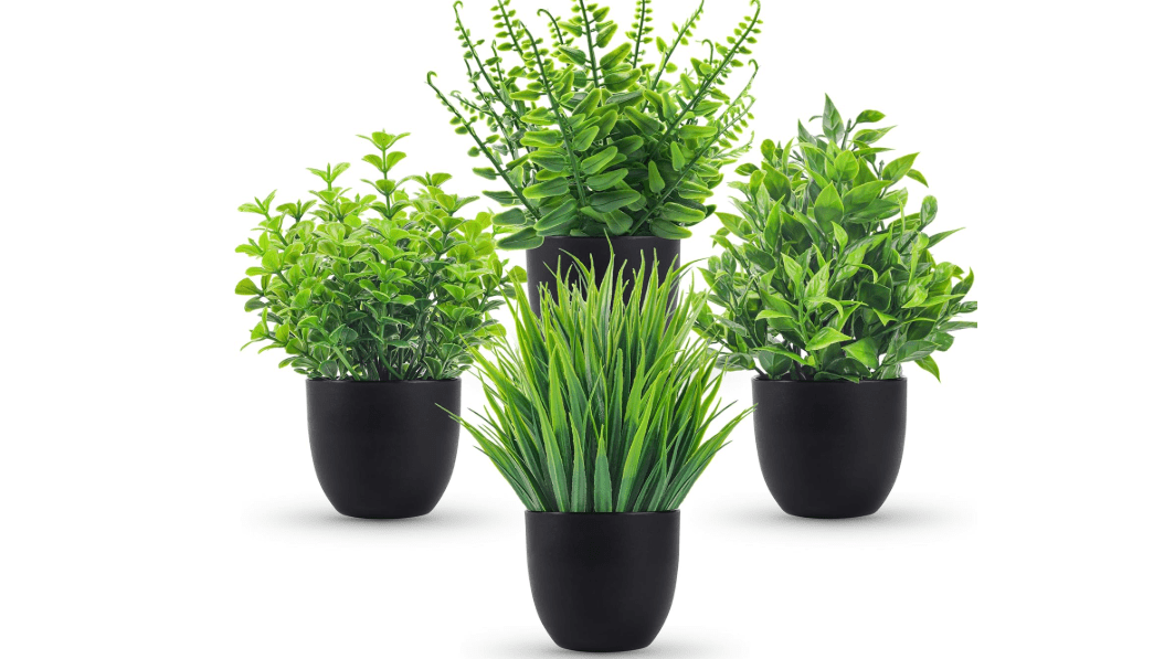 Der Rose Fake Plants 4 Packs Artificial Plants Small Faux Plants Black Bathroom Accessories for Halloween Bathroom Home Kitchen Coffee Table Office Desk Decor Indoor 