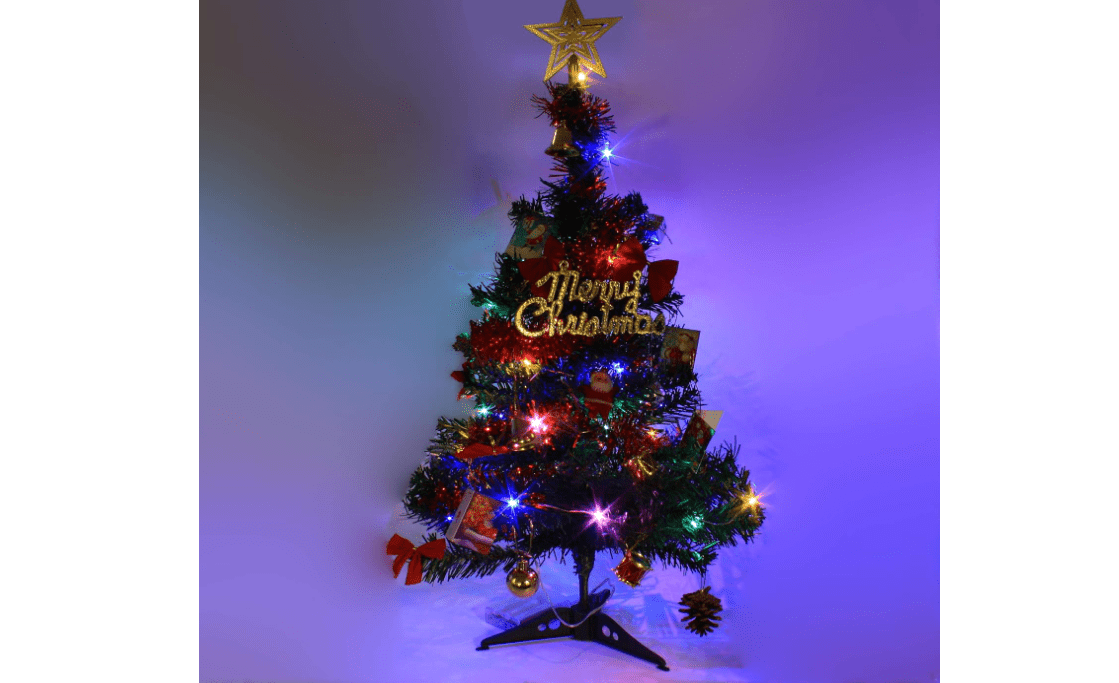Wideskall 24" inch Tabletop Artificial Mini Christmas Pine Tree with LED Lights & Ornaments (Green Tree Multi Color Light) 