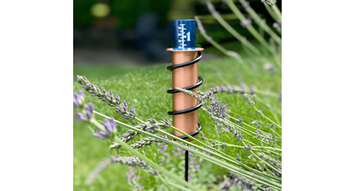 WCRG Copper Rain Gauge for Yard, Steel Stake - Outdoor Sprinkler Gauges, Shatterproof, Winter-Safe, Accurate, Decorative - The Original Floating Rain Gauge, USA Assembled & Designed 