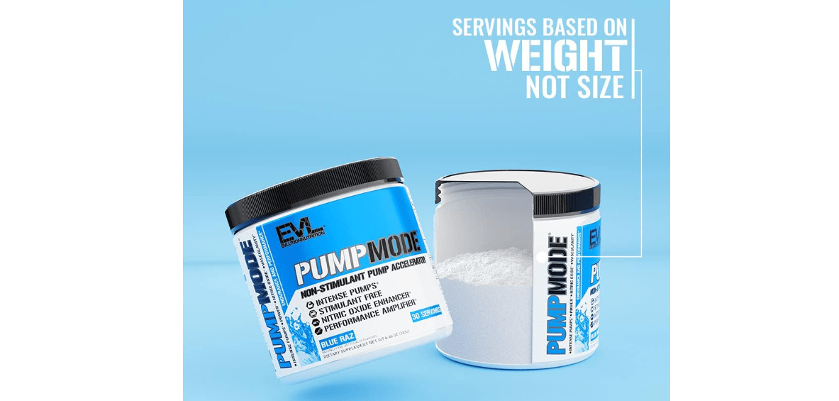 EVL PumpMode Nitric Oxide Supplement - Nitric Oxide Booster Pump Pre Workout Powder with Glycerol and Betaine for Muscle Recovery Growth and Endurance - Stim Free Pre Workout Drink (Blue Raz) 