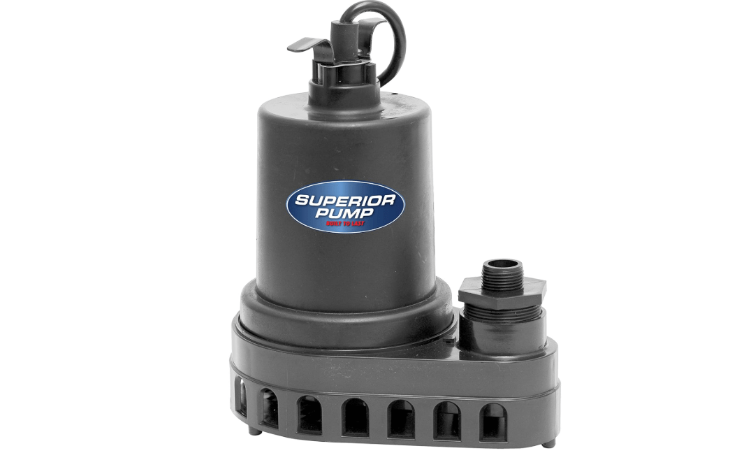 Superior Pump 91570 3300GPH Thermoplastic Submersible Utility Pump with 10-Foot Cord, 1/2 HP 