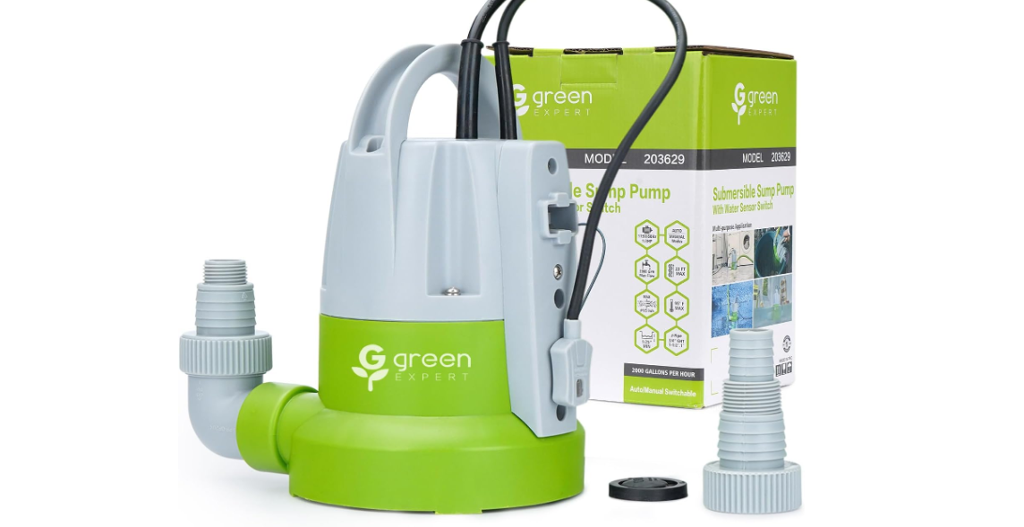 Green Expert 1/3HP Submersible Sump Pump with Unique Flow Sensor Switch Last-inch Water Drainage for Flooded Basement Backyard Pool Hot Tub Rain Barrel Easy to Use Backup Drain Pump 25-Foot Power Cord 
