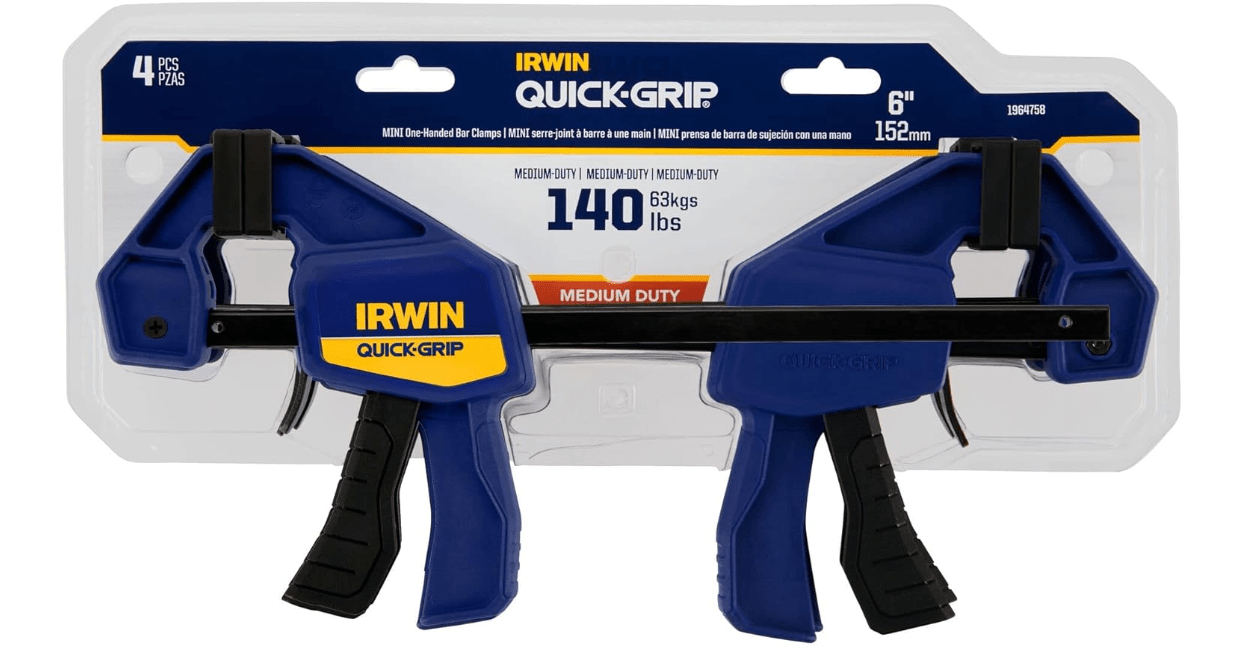 IRWIN QUICK-GRIP 1964758 One-Handed Mini Bar Clamp 4 Pack, 6" 