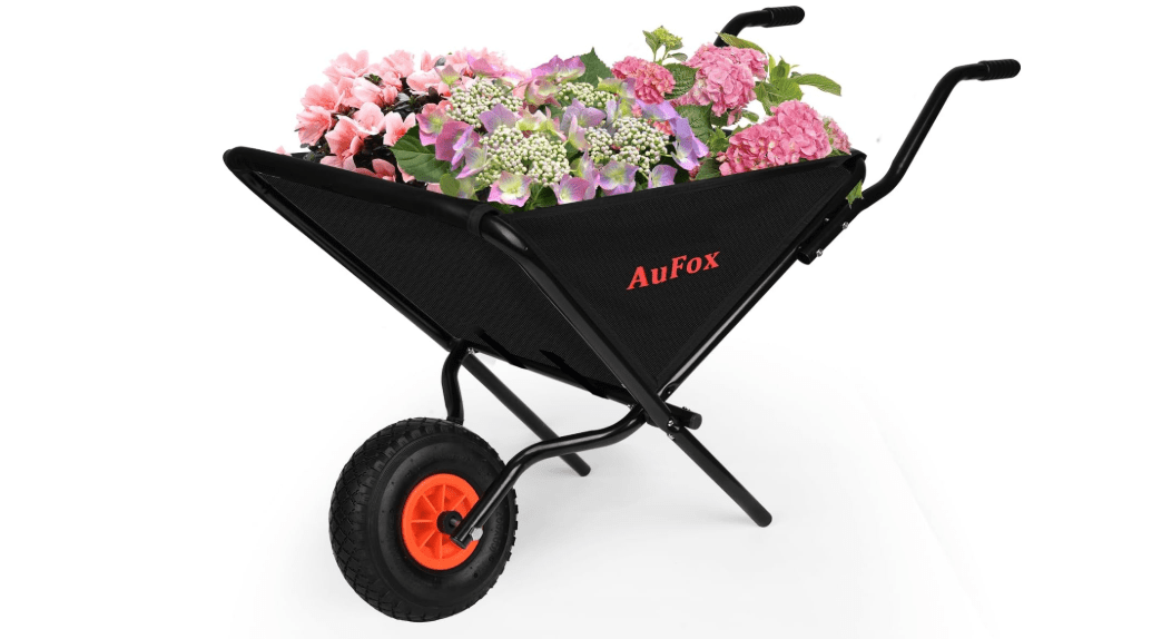 Collapsible Wheelbarrow, Foldable Home Utility Yard Wheelbarrow Easy Loading and Dumping Garden Cart Thickened Oxford Cloth Lawn Cart for Nutrient Soil,Grass, Leaf, Garden Supplies 