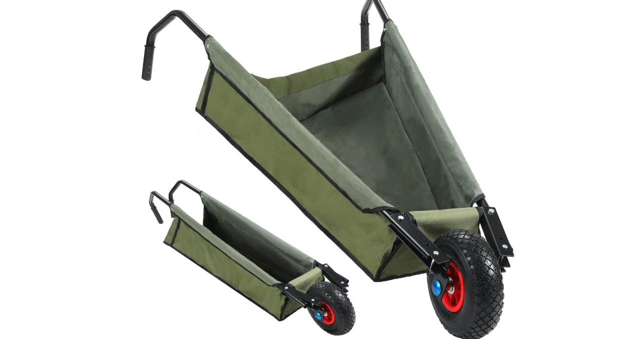 BBTO Folding Wheelbarrow Collapsible Foldable Yard Cart 88lbs Lightweight Gardening Heavy Duty Oxford Cloth Lawn for Adult, Grass, Soil, Brick, Leaf, Garden Supplies, 10" Pneumatic Tire 