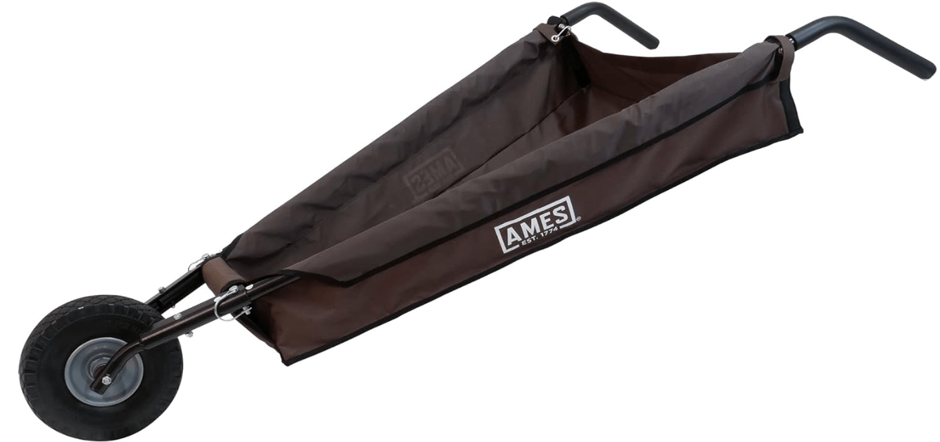 AMES Folding Wheelbarrow Lawn Yard Cart, Lightweight, Heavy Duty, Single Tire, for Leaves, Mulch, Garden Supplies 
