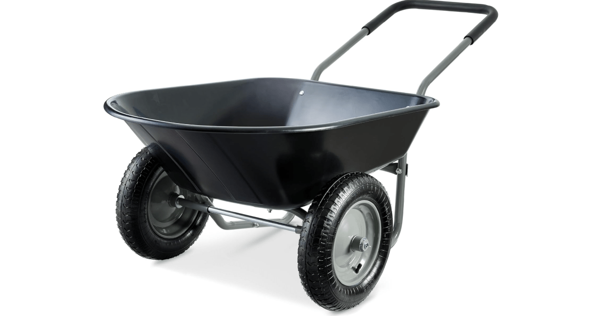 Best Choice Products Dual-Wheel Home Utility Yard Wheelbarrow Garden Cart w/Built-in Stand for Lawn, Gardening, Construction - Black 