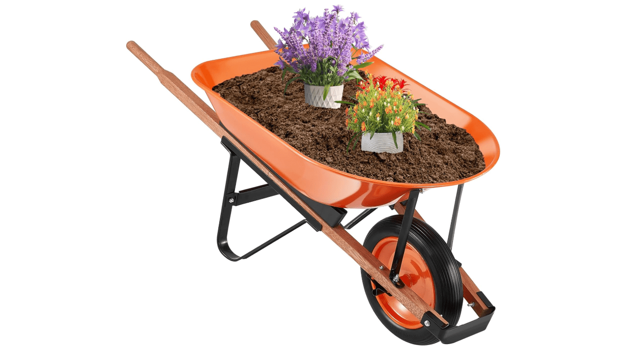 VEVOR Wheelbarrow Cart, 5 Cu. Ft. Load & 265 lbs Capacity, One Wheel Garden Dump Cart, Garden Wagon with Metal Handle & 16" Wide Track Wheels, Easy Loading Utility Yard Cart & Wagons for Lawn Farm 