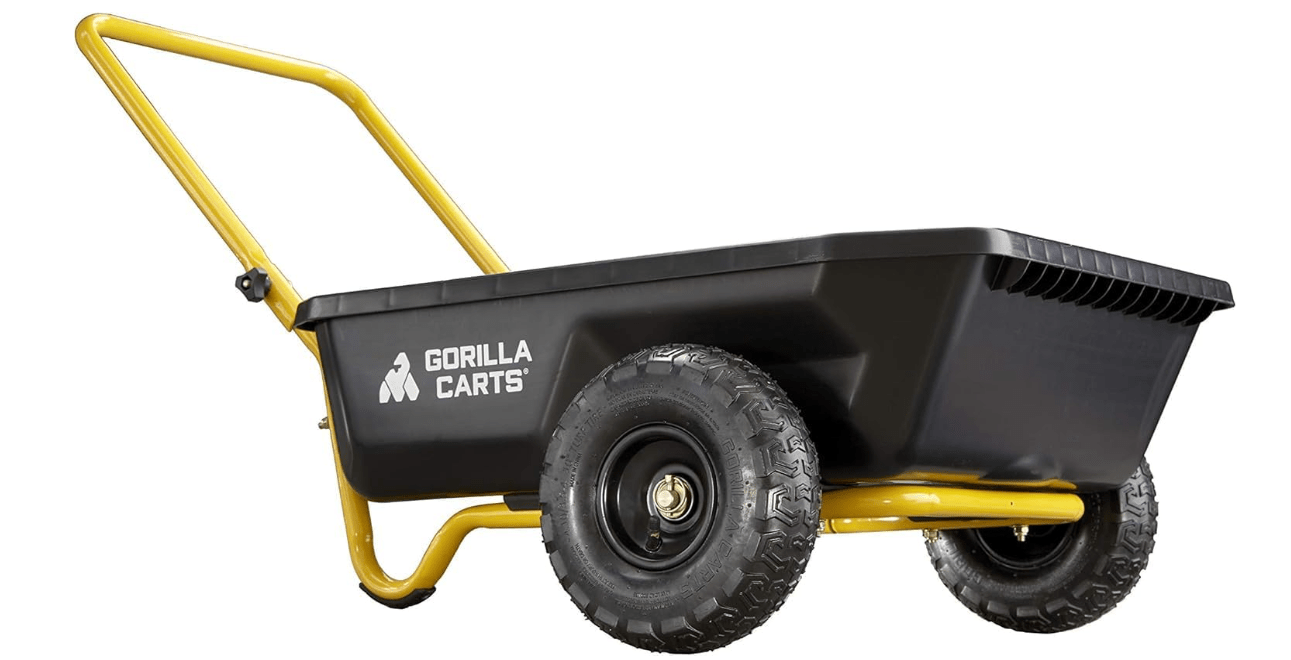Gorilla Carts GCR-4 Poly Dump Cart, 2-Wheel Garden Wagon with Foldable Handle, 4 cu ft, 300 lb. Capacity, Black/Yellow 