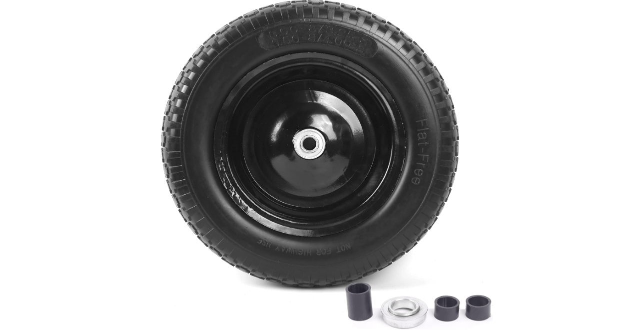 AR-PRO 4.80/4.00-8" Flat Free Tire and Wheel - 14.5" Solid Wheelbarrow Tires with 3" -7" Centered Hub and 5/8" Extra 3/4"Bearings - Universal for 4.80-8 4.00-8 4.00-6 3.50/3.00-8 Wheelbarrow Wheels 