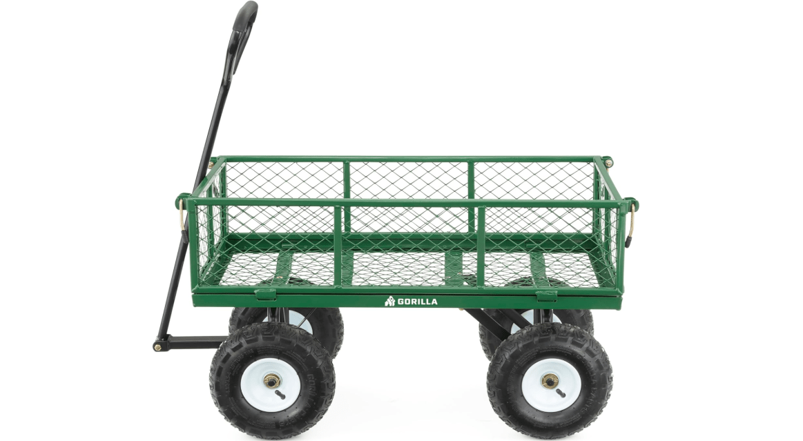 Gorilla Carts GOR400-COM Steel Garden Cart, Steel Mesh Removable Sides, 3 cu ft, 400 lb Capacity, Green 