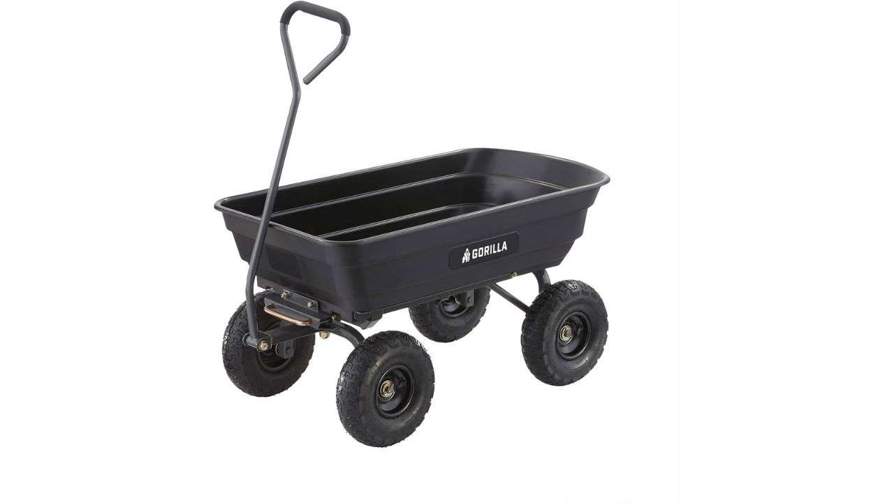  Gorilla Carts Heavy Duty Poly Utility Dump Wagon Garden Cart w/ Pneumatic Tires, 4 Cu Ft - 600 lb Capacity Outdoor Wheelbarrow for Yard, Landscaping