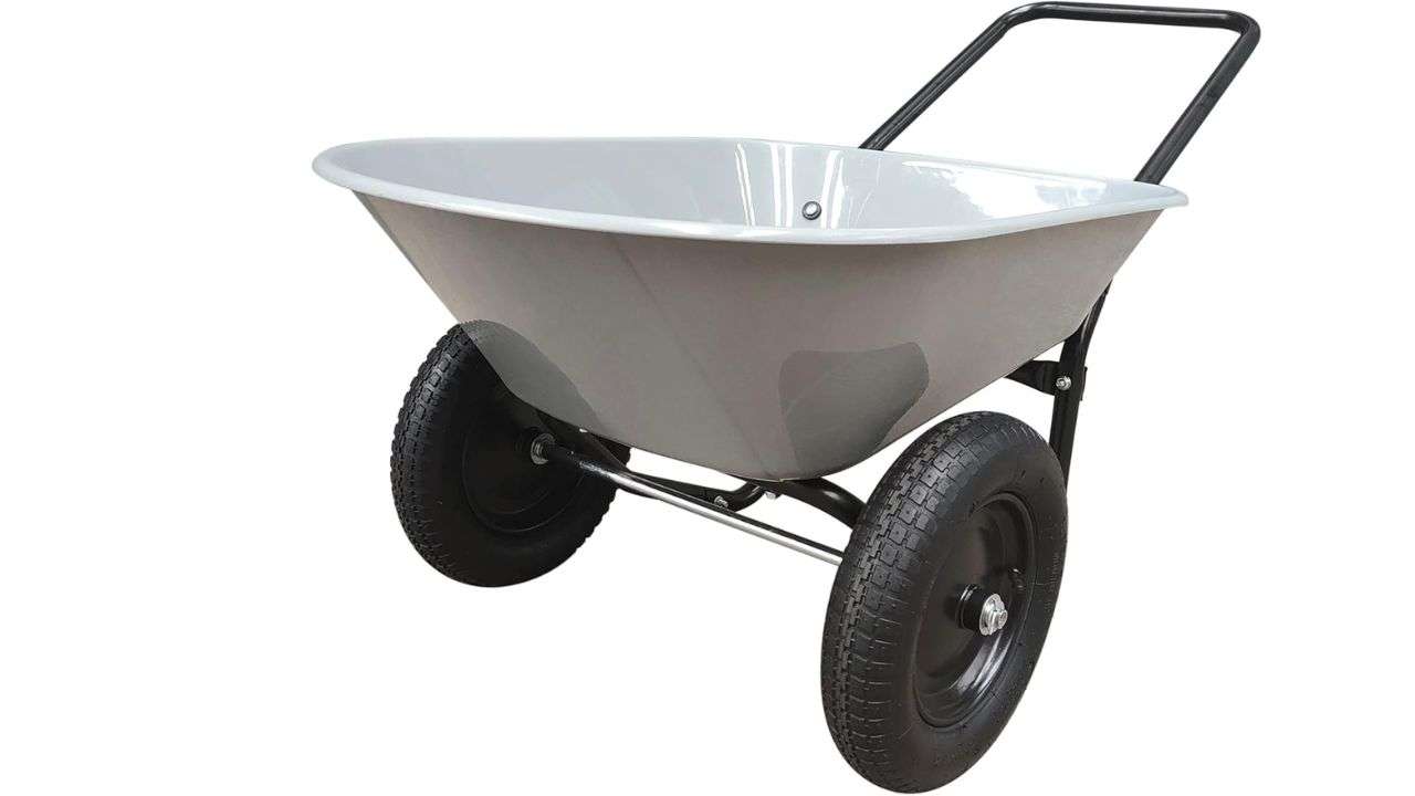 GARDEN STAR Two Wheel Poly Tray Wheelbarrow, 5 Cubic Foot, Gray/Black, Easy Assembly 
