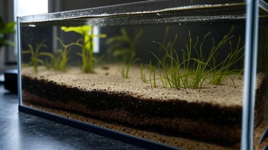 Step-by-step setup of a planted aquarium substrate with nutrient soil, sand, and Cryptocoryne planting