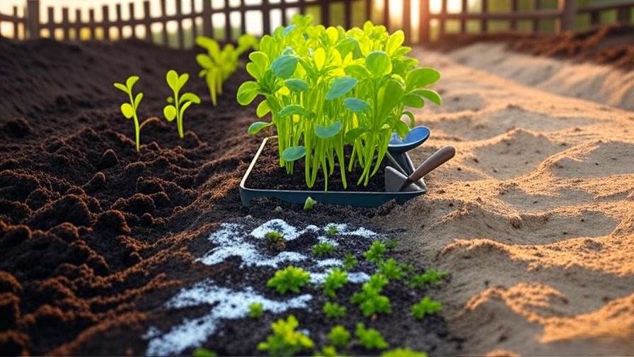 Comparison of overwatered, underwatered, and healthy new grass seed soil with gardening tools