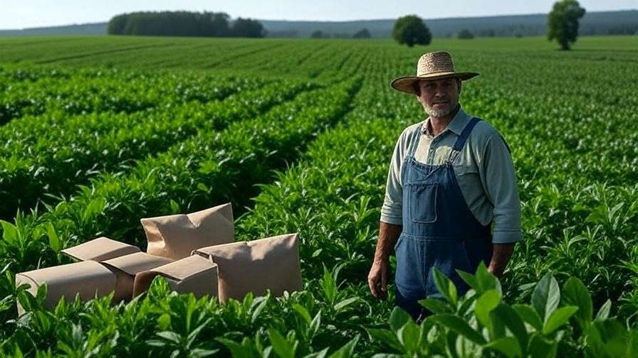 Large organic lentil farm with intercropped plants and eco-friendly packaging.