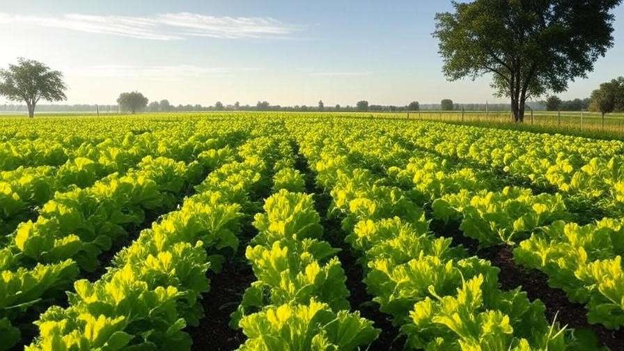 Field with cover crops and rotated yellow vegetable plots.