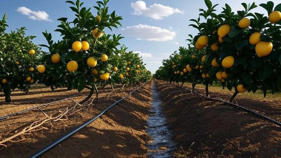 Organic lemon orchard with efficient drip irrigation system.
