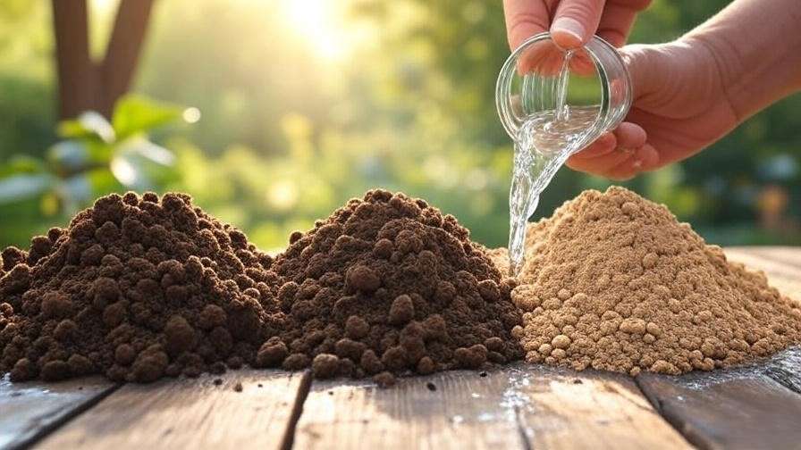 Close-up of sandy, loamy, and clay soils with hand testing drainage for new grass seed watering