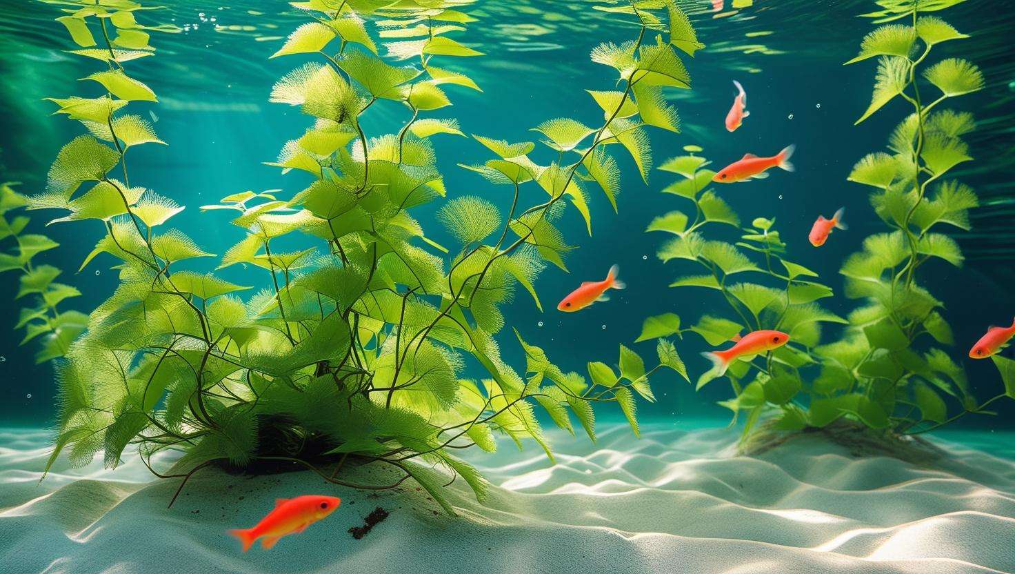 Water Wisteria with feathery leaves in a lightly planted aquarium