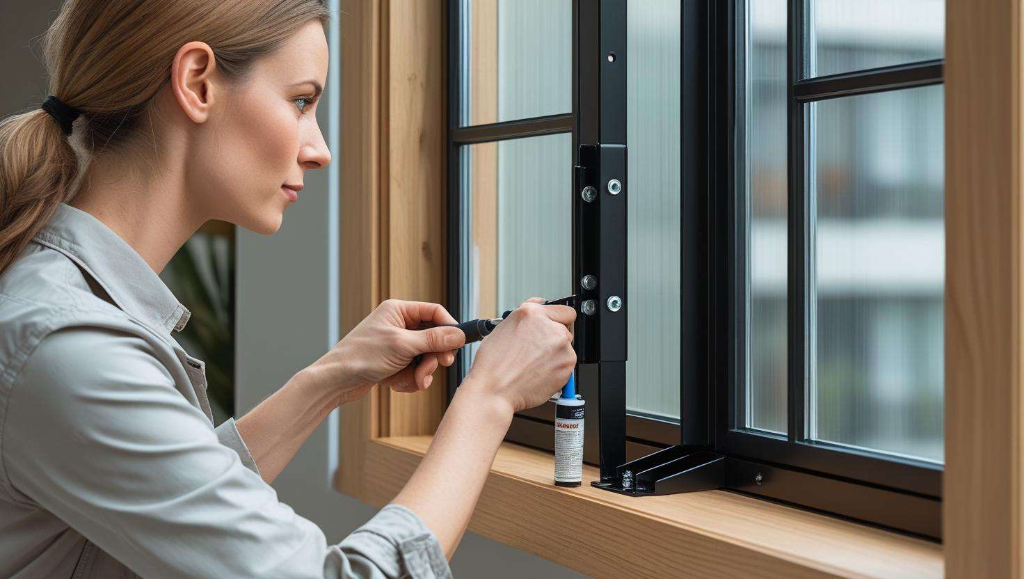 Step-by-step installation of an attached window mounted greenhouse with tools on a window sill.