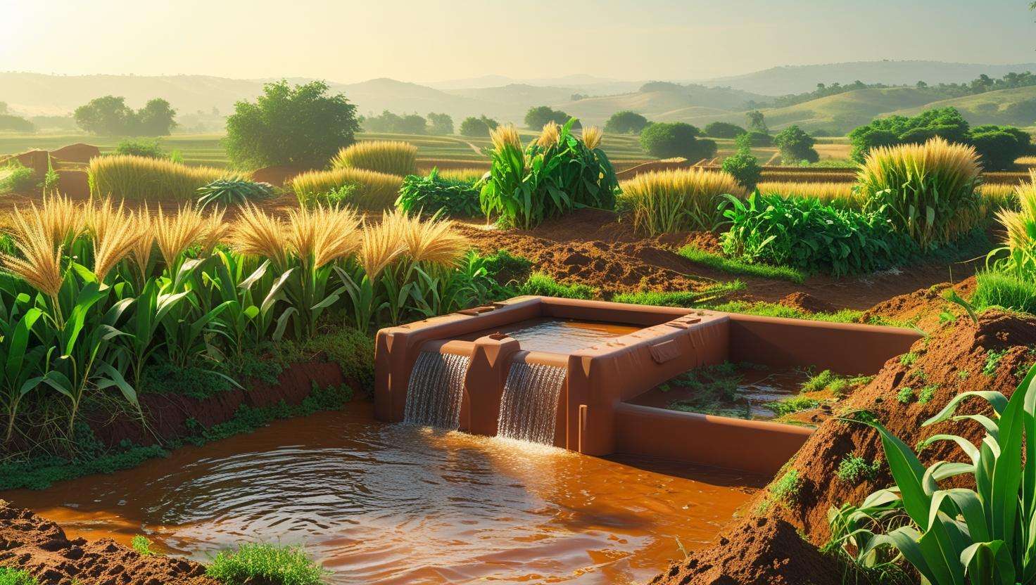 Drought-resistant crops with rainwater harvesting system in a resilient farm landscape