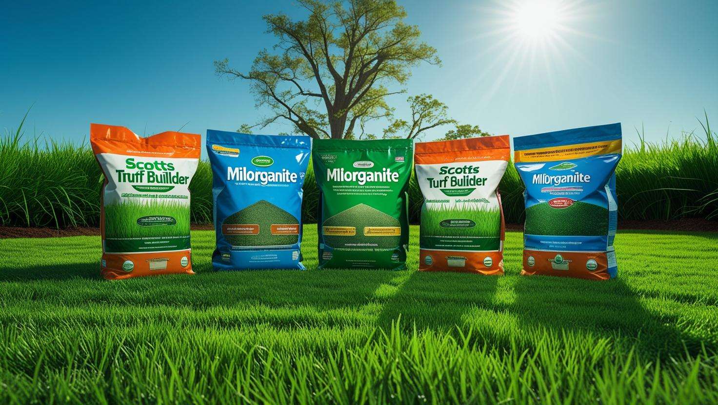 Top fertilizer brands displayed on a healthy St. Augustine grass lawn