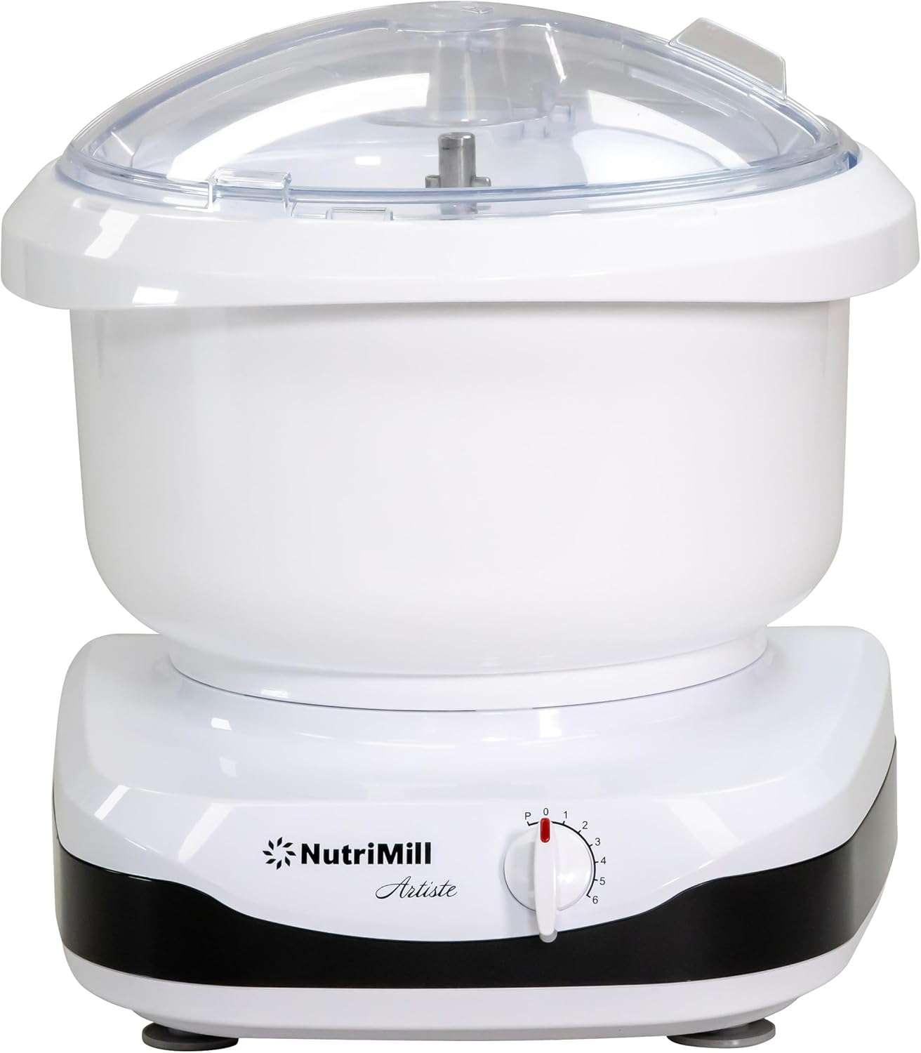 NutriMill Artiste Kitchen Electric Stand Mixer 500 Watt 6.5 Quart Bowl with Dough Hook & Wire Whips (Black Trim)
