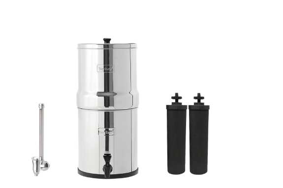 Big Berkey Gravity-Fed Water Filter System with 2 Black Berkey Elements Plus Deluxe 7" Stainless Steel Water View Spigot